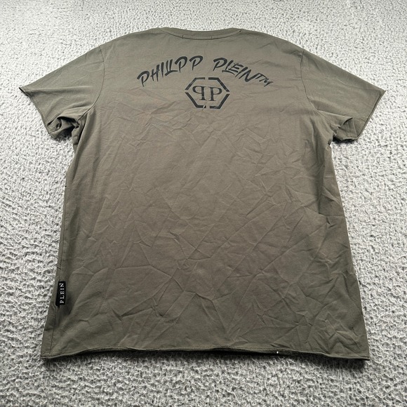 Philipp Plein Mens T-Shirt Gray Size 2XL(XL Fits) Logo Graphic Made In Italy - Picture 1 of 11